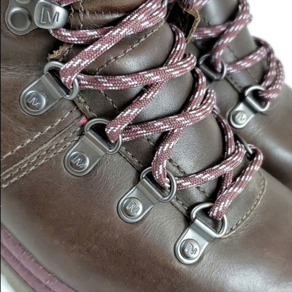 Merrell Nicolette Boots Polartec Brown Waterproof Leather Zip Up Faux Fur Size 6 - Picture 6 of 14